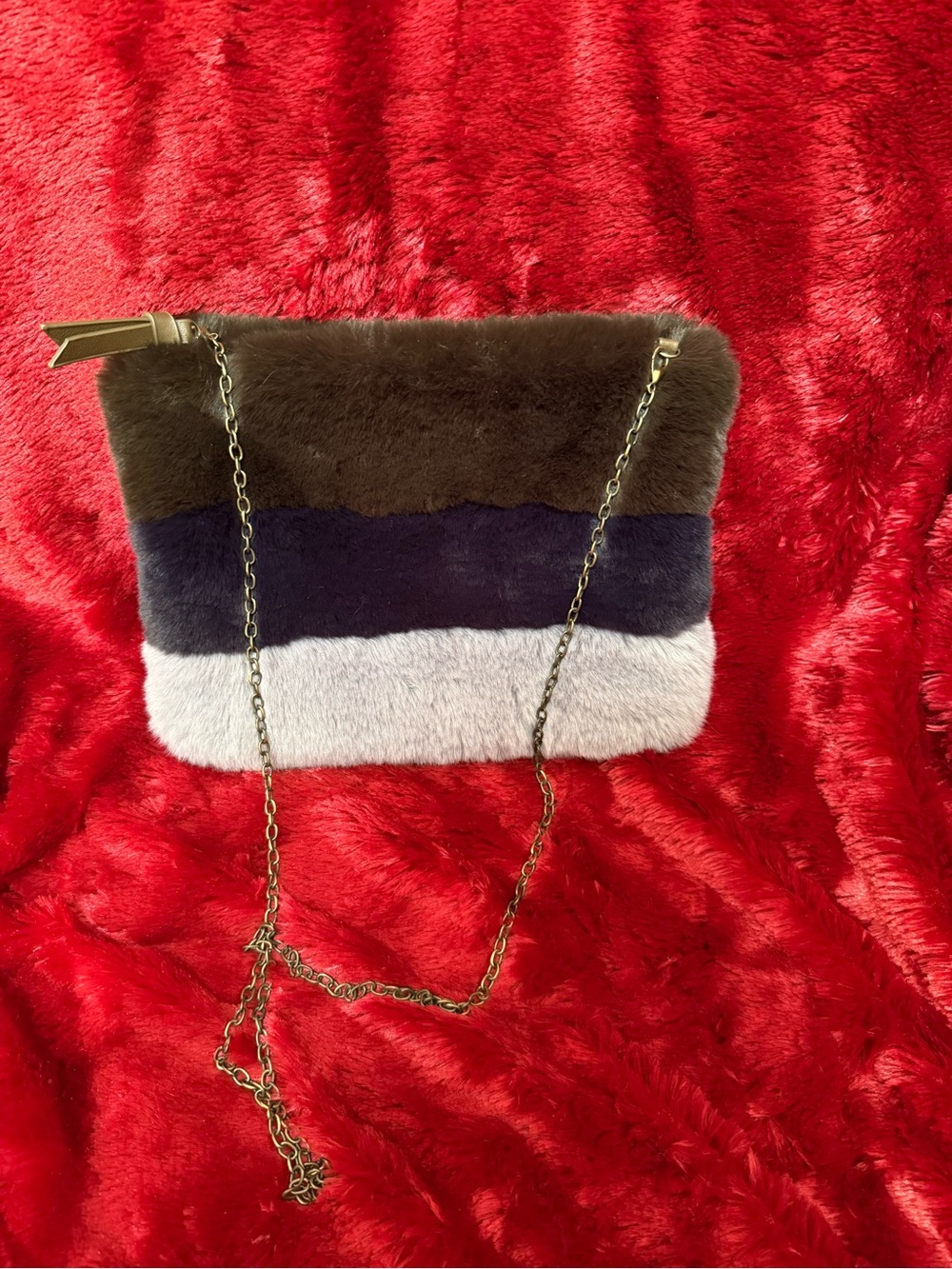Faux Fur Colorblock Crossbody Bag - Brown/Blue/Gray